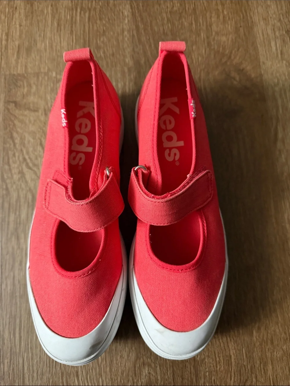 Keds women’s Mary Jane Canvas Sneaker in Coral Red 7.5